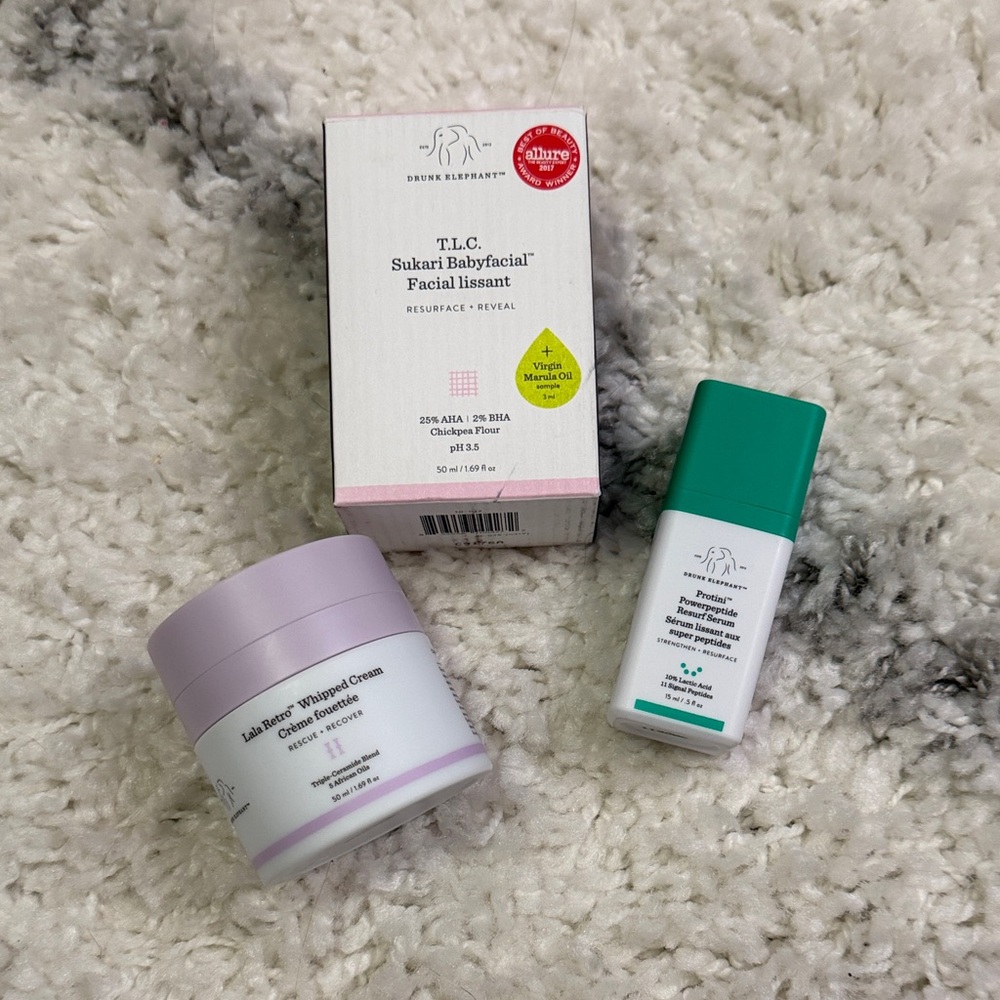 Drunk Elephant Skincare Bundle NEW - Lala Retro, T.L.C. Babyfacial & Protini